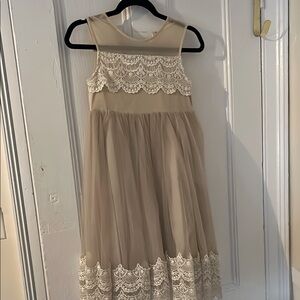 Only Little Once Cream / Taupe Lace Formal Kids Girl Dress Size 12